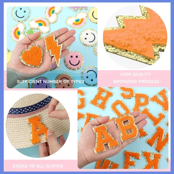 54 Pcs Self Adhesive Chenille Letters Patches Glitter Rainbow Chenille Patches Preppy Cute Sew Patches Christmas Varsity Letter Patches Craft for DIY Clothing Backpack Bag Pink Letter217 InchOrange Letter