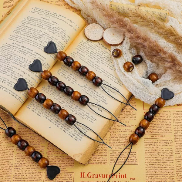 663 Pieces Wooden Hair Beads Set Including 160 Barrel Wood Beads European Wood Loose Beads 500 Black Elastic Hair Bands with 3 Quick Beader Black Light Brown White Brown 063 x 063 x 032 InchLight Brown  Brown