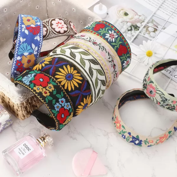 9 Pack Boho Headband Embroidery Headband for Women Bohemia Handmade Wide Headbands Vintage Ethnic Style Hair Bands Hair Turban Floral Embroidered Headband for Girls Hair Accessories 9 Styles