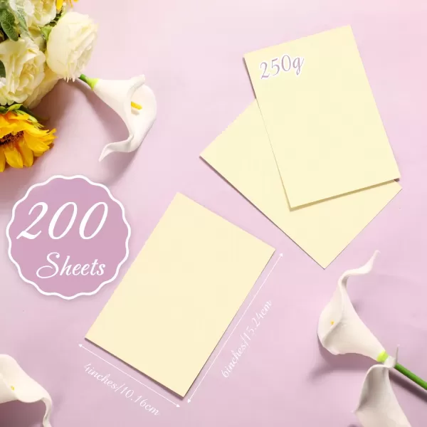 Geosar 200 Sheets Linen Cardstock 4 x 6 Inches Invitation Cardstock Heavyweight Printer Paper Cardstock 92lb 250GSM Card Stock for Printer Index Cards Cover Postcards Blank Note CreamPale Yellow