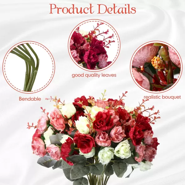 Geosar 8 Pcs Artificial Rose Bouquet Fake Flowers Bundles 21 Heads Faux Floral Bouquet Leaf with Stem DIY Bride Fake Rose for Home Bridal Wedding Arrangements Centerpieces Party Decor PinkMixed Colors