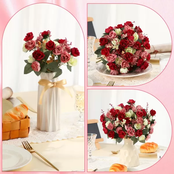 Geosar 8 Pcs Artificial Rose Bouquet Fake Flowers Bundles 21 Heads Faux Floral Bouquet Leaf with Stem DIY Bride Fake Rose for Home Bridal Wedding Arrangements Centerpieces Party Decor PinkMixed Colors