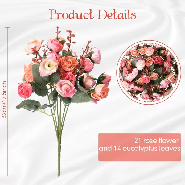 Geosar 8 Pcs Artificial Rose Bouquet Fake Flowers Bundles 21 Heads Faux Floral Bouquet Leaf with Stem DIY Bride Fake Rose for Home Bridal Wedding Arrangements Centerpieces Party Decor PinkPink