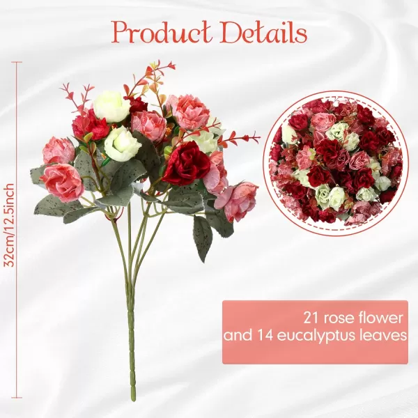 Geosar 8 Pcs Artificial Rose Bouquet Fake Flowers Bundles 21 Heads Faux Floral Bouquet Leaf with Stem DIY Bride Fake Rose for Home Bridal Wedding Arrangements Centerpieces Party Decor PinkMixed Colors