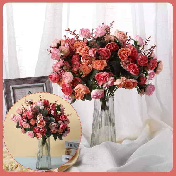 Geosar 8 Pcs Artificial Rose Bouquet Fake Flowers Bundles 21 Heads Faux Floral Bouquet Leaf with Stem DIY Bride Fake Rose for Home Bridal Wedding Arrangements Centerpieces Party Decor PinkPink