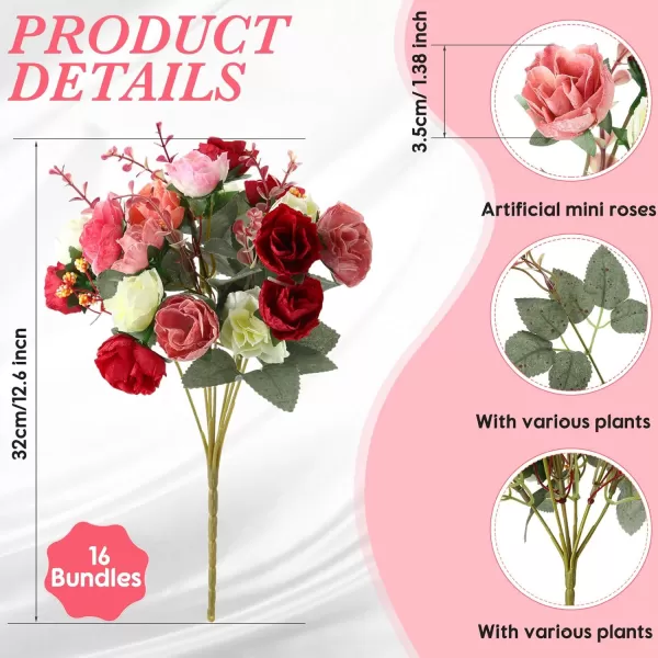 Geosar 8 Pcs Artificial Rose Bouquet Fake Flowers Bundles 21 Heads Faux Floral Bouquet Leaf with Stem DIY Bride Fake Rose for Home Bridal Wedding Arrangements Centerpieces Party Decor PinkMixed Colors