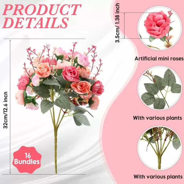 Geosar 8 Pcs Artificial Rose Bouquet Fake Flowers Bundles 21 Heads Faux Floral Bouquet Leaf with Stem DIY Bride Fake Rose for Home Bridal Wedding Arrangements Centerpieces Party Decor PinkPink