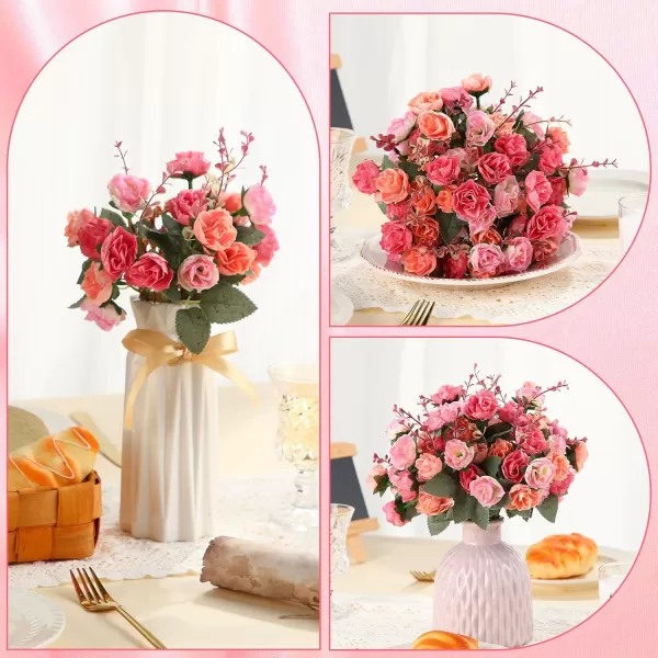 Geosar 8 Pcs Artificial Rose Bouquet Fake Flowers Bundles 21 Heads Faux Floral Bouquet Leaf with Stem DIY Bride Fake Rose for Home Bridal Wedding Arrangements Centerpieces Party Decor PinkPink