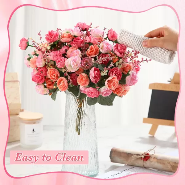 Geosar 8 Pcs Artificial Rose Bouquet Fake Flowers Bundles 21 Heads Faux Floral Bouquet Leaf with Stem DIY Bride Fake Rose for Home Bridal Wedding Arrangements Centerpieces Party Decor PinkPink