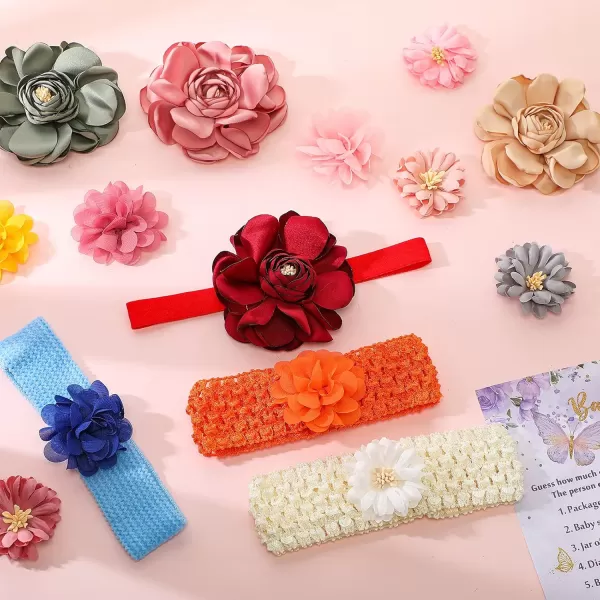 Geosar Baby Shower Games DIY Headband Making Kit Include Wooden Game Sign 60 Elastic Cute Flowers Hairbands 10 Round Fabrics with Tape for Baby Shower Guest GamesGreeneryGreenery