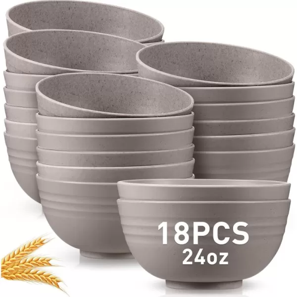 18 Pcs Unbreakable Cereal Bowls 24 Oz Microwave and Dishwasher Safe Wheat Straw Fiber Lightweight Bowl Soup Bowl Microwavable Kitchen Bowl for Serving Salad Pasta OatmealBlackGray