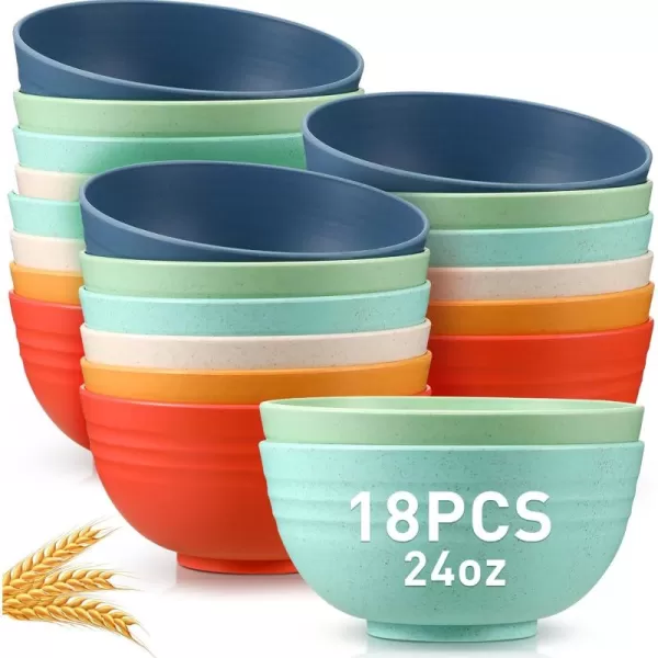 18 Pcs Unbreakable Cereal Bowls 24 Oz Microwave and Dishwasher Safe Wheat Straw Fiber Lightweight Bowl Soup Bowl Microwavable Kitchen Bowl for Serving Salad Pasta OatmealBlackSoft Colors