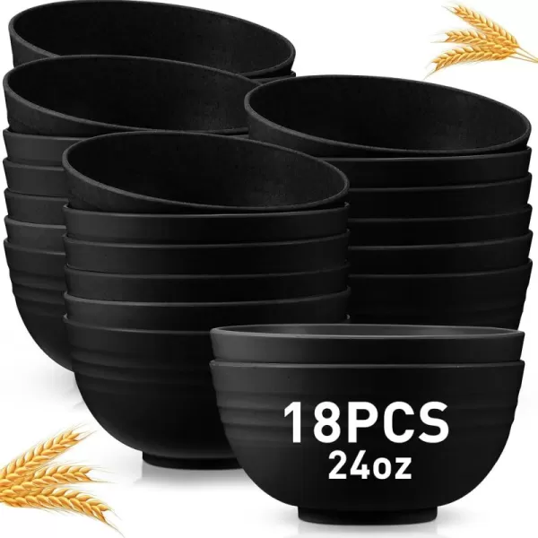 18 Pcs Unbreakable Cereal Bowls 24 Oz Microwave and Dishwasher Safe Wheat Straw Fiber Lightweight Bowl Soup Bowl Microwavable Kitchen Bowl for Serving Salad Pasta OatmealBlackBlack