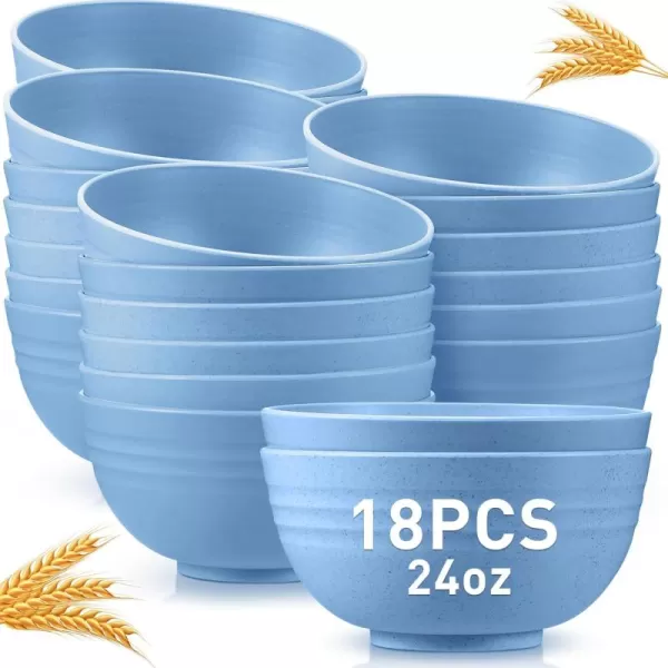 18 Pcs Unbreakable Cereal Bowls 24 Oz Microwave and Dishwasher Safe Wheat Straw Fiber Lightweight Bowl Soup Bowl Microwavable Kitchen Bowl for Serving Salad Pasta OatmealBlackBlue