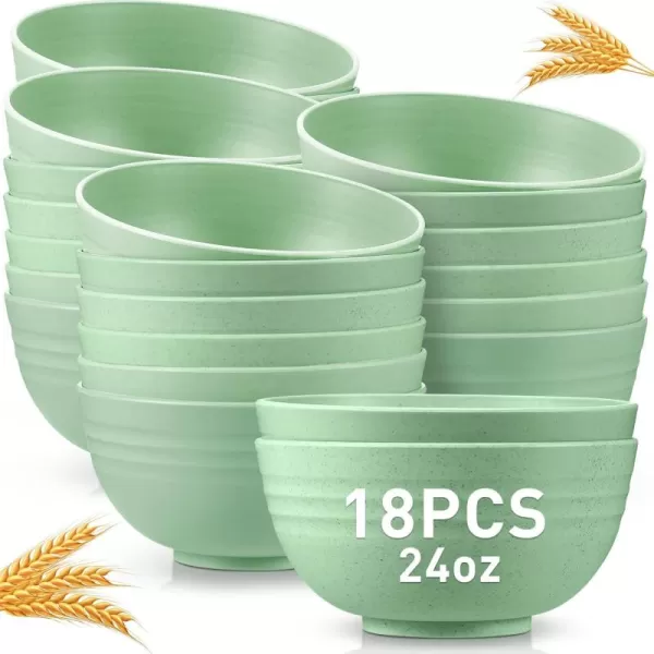 18 Pcs Unbreakable Cereal Bowls 24 Oz Microwave and Dishwasher Safe Wheat Straw Fiber Lightweight Bowl Soup Bowl Microwavable Kitchen Bowl for Serving Salad Pasta OatmealBlackGreen