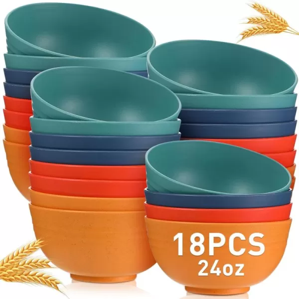 18 Pcs Unbreakable Cereal Bowls 24 Oz Microwave and Dishwasher Safe Wheat Straw Fiber Lightweight Bowl Soup Bowl Microwavable Kitchen Bowl for Serving Salad Pasta OatmealBlackYellow  Orange  Green  Blue