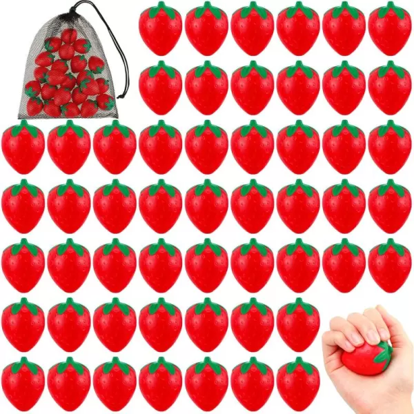 24 Pcs 2 Inch Strawberry Stress Balls Mini Foam Strawberry Stretchy Toys Fruit Party Favor Stress Relief Strawberry Fidget Toy with Storage Bag for Birthday Gift Bag Fillers School Carnival Reward