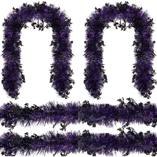 264 Feet Halloween Tinsel Garland Includes 4 Pieces 66 Feet Each Witch Metallic Purple Black Twist Garland Halloween Tinsel Twist Garland Decoration for Indoor Outdoor Halloween Decor