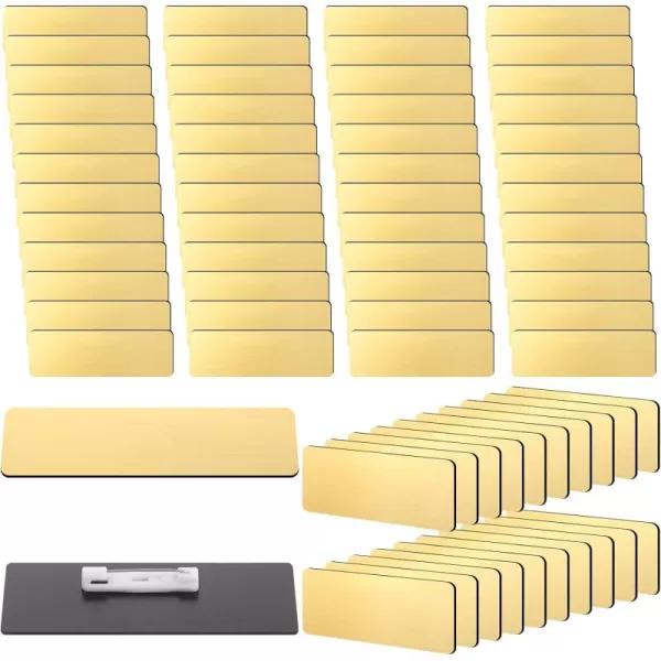 50 Pcs Name Tag Badge Blanks Brushed Round Corners Pin DIY Blank ID Name Badge for Office Workers Students Silver 1 x 3 InchesGold