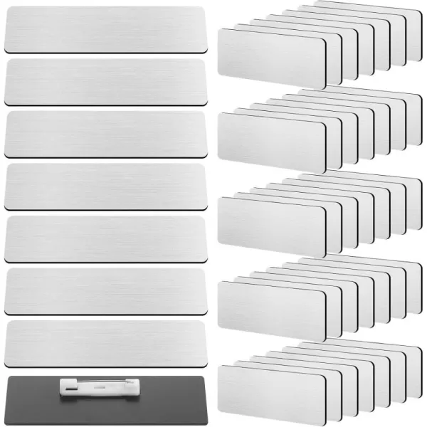 50 Pcs Name Tag Badge Blanks Brushed Round Corners Pin DIY Blank ID Name Badge for Office Workers Students Silver 1 x 3 InchesSilver