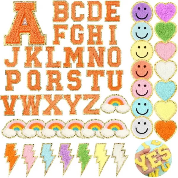 54 Pcs Self Adhesive Chenille Letters Patches Glitter Rainbow Chenille Patches Preppy Cute Sew Patches Christmas Varsity Letter Patches Craft for DIY Clothing Backpack Bag Pink Letter217 InchOrange Letter