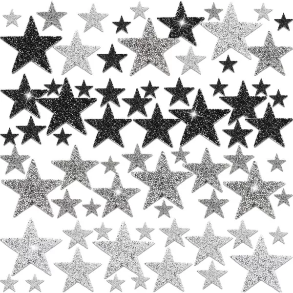 Geosar 120 Pieces Star Rhinestone Appliques Iron on Star Patches Rhinestone Glitter Star Patches Bling Appliques for DIY Crafts Clothes Bag Pants Wedding Decoration in 4 SizesSilver GoldBlack  Sliver  Grey