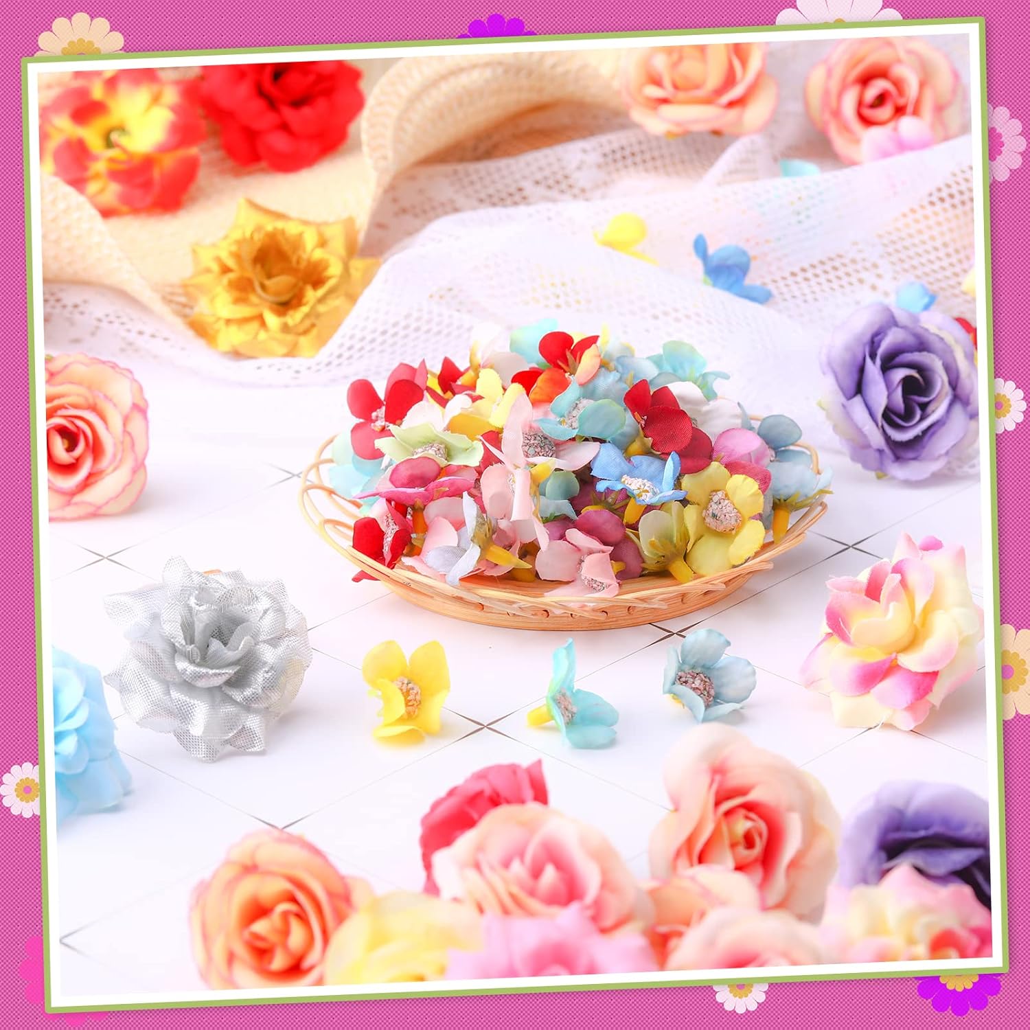 120 Pieces Fake Mini Flowers for Crafts Silk Faux Flower Heads for ...