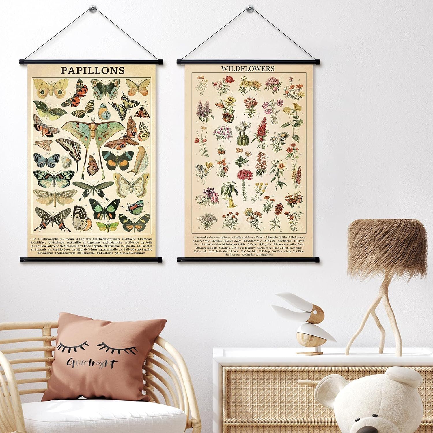 Geosar 2 Pcs Vintage Poster Fungus Art Prints Rustic Wall Hanging Illustrative Reference Chart Poster for Living Room Office Bedroom Decor Frame 1535 x 2362 InchesButterfly