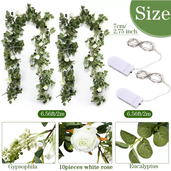 1 Pieces 65 Ft Artificial Eucalyptus Garland with Rose Flowers Wedding Centerpiece Table Decor 20 LED Lights Silk Spring Garland Hanging Decoration for Table Runner Arch Door Decor4