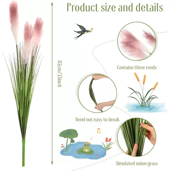 10 Pack Artificial Plants 27 Inch Tall Onion Grass Greenery Fake Grass Faux Greenery Stems Green Artificial Shrubs for Outdoors Plastic Small Bushes for Office Room Gardening Indoor Pink