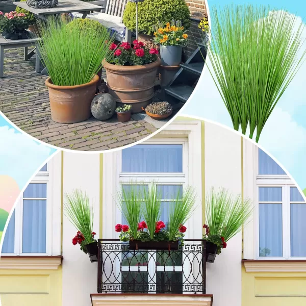 10 Pack Artificial Plants 27 Inch Tall Onion Grass Greenery Fake Grass Faux Greenery Stems Green Artificial Shrubs for Outdoors Plastic Small Bushes for Office Room Gardening Indoor Green