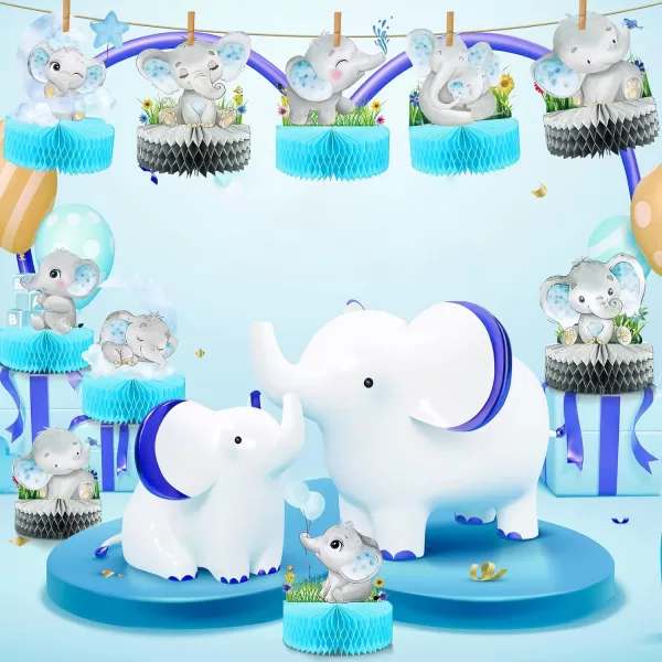 12 Pcs Blue Elephant Honeycomb Centerpieces Floral Elephant Table Decorations Baby Shower Centerpieces Elephant Double Sided Baby Shower Decorations Elephant Centerpiece for Baby Shower Party Supply