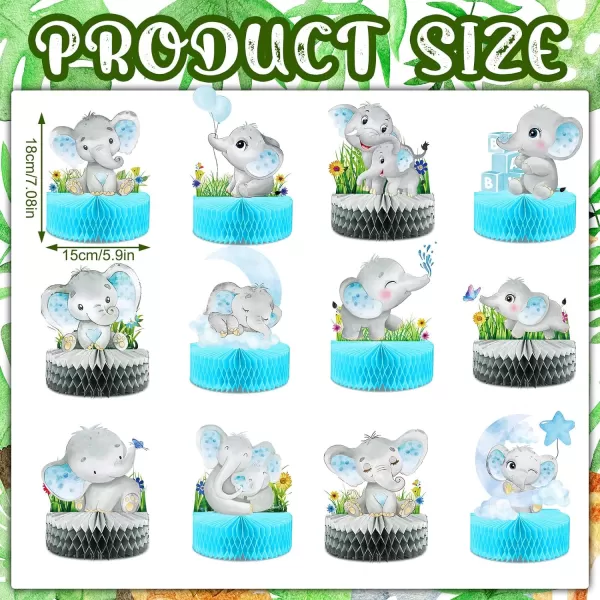 12 Pcs Blue Elephant Honeycomb Centerpieces Floral Elephant Table Decorations Baby Shower Centerpieces Elephant Double Sided Baby Shower Decorations Elephant Centerpiece for Baby Shower Party Supply