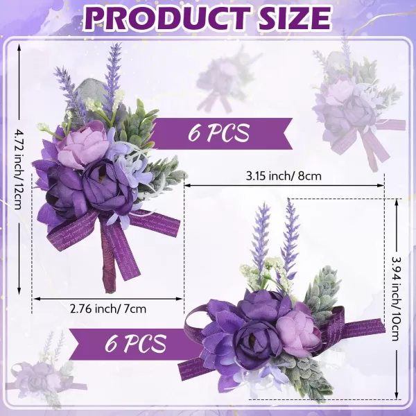 12 Pcs Purple Wrist Corsage and Boutonniere Set for Groom Groomsmen Bride Bridesmaids Wedding Party Prom Suit Artificial Peony Flowers Decor for Women Men Homecoming Ceremony Anniversary Formal Party