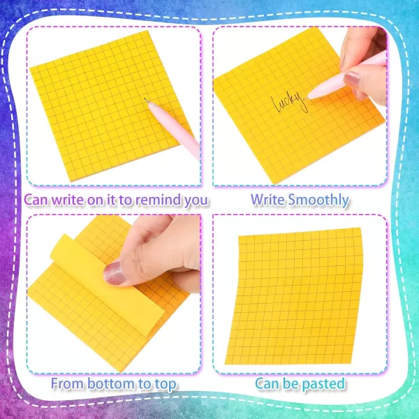 24 Packs Lined Grid Sticky Notes 3 x 3 Inch Post Notes Colorful Sticking Self Stick Notes Power Memo Pads Strong Adhesive Self Stick Note for Gifts School Office Supplies 8 Colors Macaron ColorBright Color