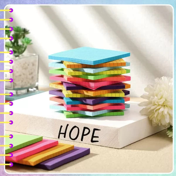 24 Packs Lined Grid Sticky Notes 3 x 3 Inch Post Notes Colorful Sticking Self Stick Notes Power Memo Pads Strong Adhesive Self Stick Note for Gifts School Office Supplies 8 Colors Macaron ColorBright Color