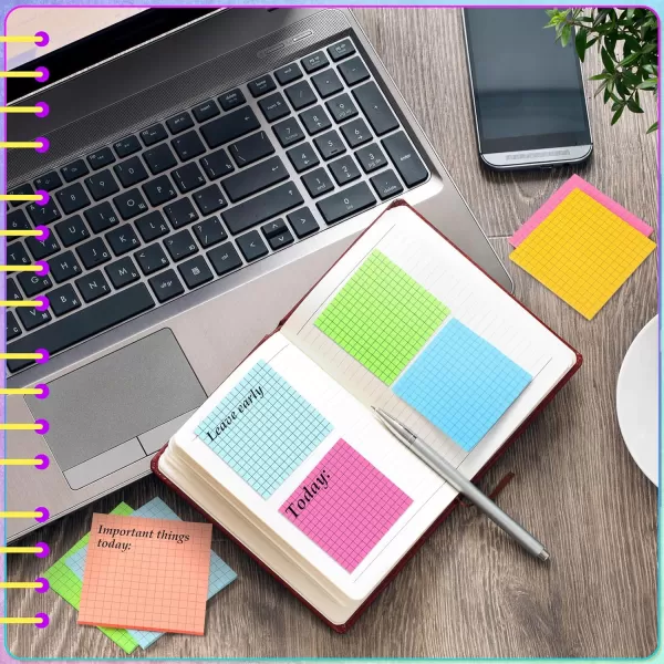 24 Packs Lined Grid Sticky Notes 3 x 3 Inch Post Notes Colorful Sticking Self Stick Notes Power Memo Pads Strong Adhesive Self Stick Note for Gifts School Office Supplies 8 Colors Macaron ColorBright Color