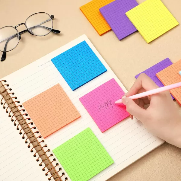 24 Packs Lined Grid Sticky Notes 3 x 3 Inch Post Notes Colorful Sticking Self Stick Notes Power Memo Pads Strong Adhesive Self Stick Note for Gifts School Office Supplies 8 Colors Macaron ColorBright Color