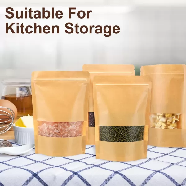 300 Pcs Kraft Bags with Window Kraft Stand up Pouches Bulk Kraft Zipper Lock Paper Bags Pouches Food Storage Bags Reusable Heat Sealable Bags for Packaging Home Office Business 6 x 9 Inch6 x 9 Inch