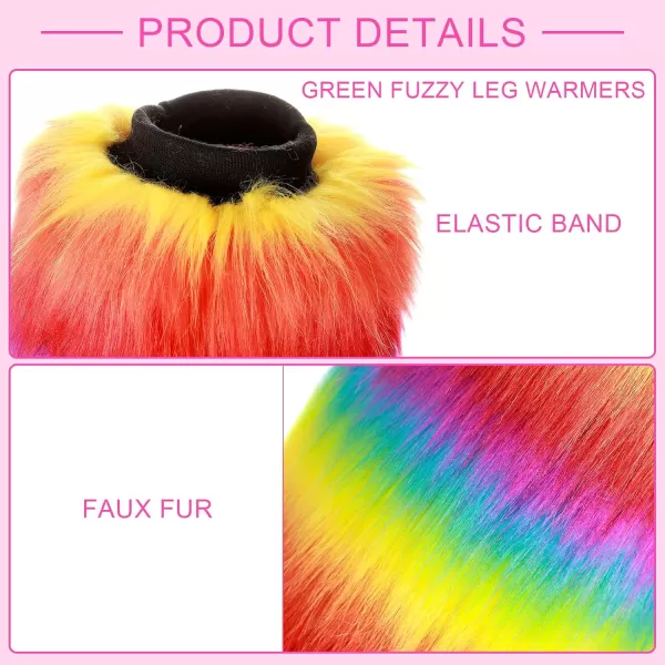 4 Unicorn Costume Set Fur Rainbow Fluffy Leg Warmers Layered Tulle Tutu Skirt Unicorn Wig and Headpiece Face Gem Sticker for Party Costume Holiday Festival Performance Play Cosplay Girl Adult Women