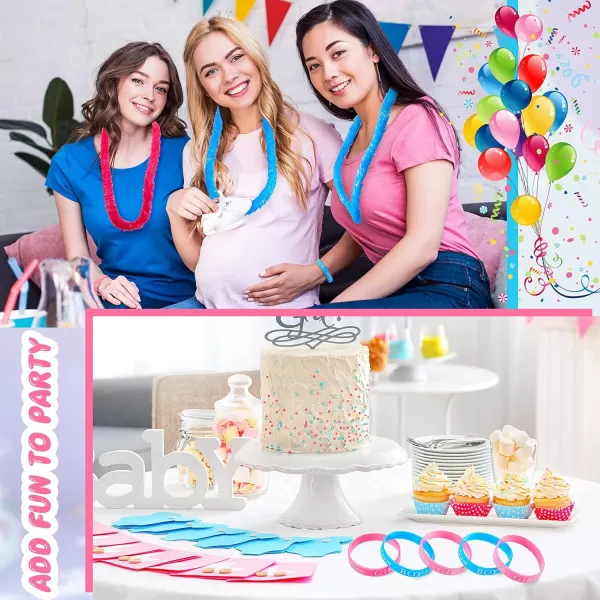 48 Pieces Baby Gender Reveal Decorations Set 24 Gender Reveal Bracelets and 24 Gender Reveal Leis Team Boy Team Girl Wristband for Baby Shower Gender Reveal Ideas Party Favor Supplies Pink and Blue