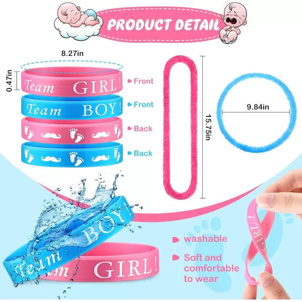 48 Pieces Baby Gender Reveal Decorations Set 24 Gender Reveal Bracelets and 24 Gender Reveal Leis Team Boy Team Girl Wristband for Baby Shower Gender Reveal Ideas Party Favor Supplies Pink and Blue