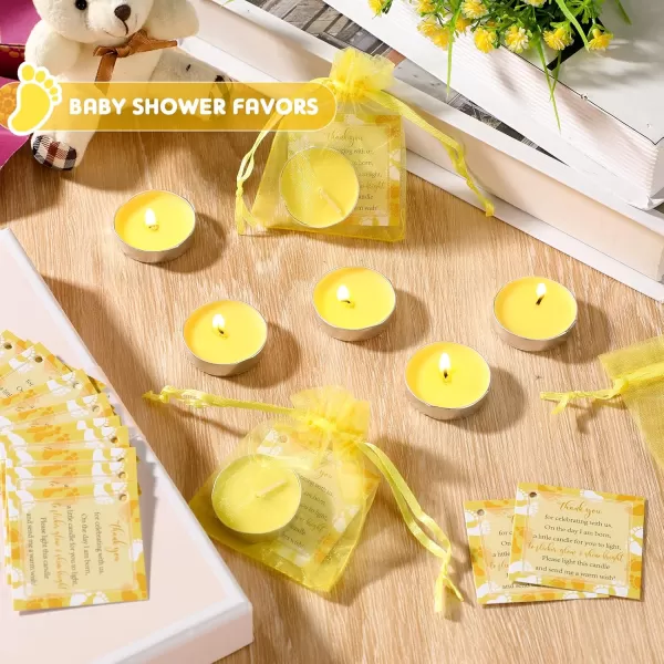 50 Sets Baby Shower Party Favors Including 50 Pcs Unscented Tealight Baby Shower Candles 50 Pcs Gift Bags 50 Pcs Baby Shower Cards for Baby Shower Gender Reveal Party Supplies YellowYellow