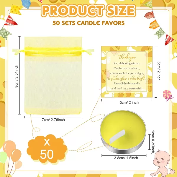 50 Sets Baby Shower Party Favors Including 50 Pcs Unscented Tealight Baby Shower Candles 50 Pcs Gift Bags 50 Pcs Baby Shower Cards for Baby Shower Gender Reveal Party Supplies YellowYellow