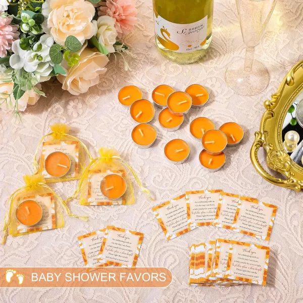 50 Sets Baby Shower Party Favors Including 50 Pcs Unscented Tealight Baby Shower Candles 50 Pcs Gift Bags 50 Pcs Baby Shower Cards for Baby Shower Gender Reveal Party Supplies YellowOrange