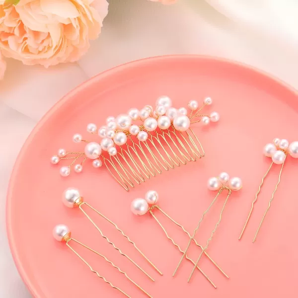 9 Pieces U Shape Hair Comb Set  Pearl Side Combs Bridal Bobby Pins Updo Hair Pieces Elegant Gold Wedding Hair Accessories for Women