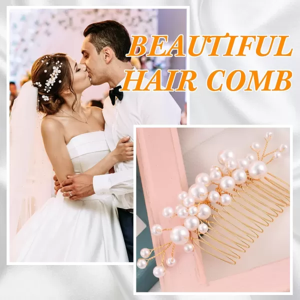 9 Pieces U Shape Hair Comb Set  Pearl Side Combs Bridal Bobby Pins Updo Hair Pieces Elegant Gold Wedding Hair Accessories for Women