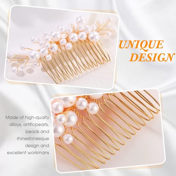 9 Pieces U Shape Hair Comb Set  Pearl Side Combs Bridal Bobby Pins Updo Hair Pieces Elegant Gold Wedding Hair Accessories for Women