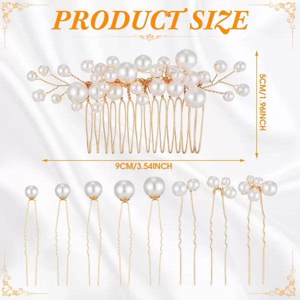 9 Pieces U Shape Hair Comb Set  Pearl Side Combs Bridal Bobby Pins Updo Hair Pieces Elegant Gold Wedding Hair Accessories for Women