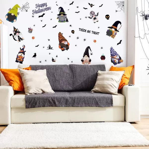 9 Sheets Halloween Gnome Wall Decals Halloween Wall Stickers Gnome Window Clings Bat Elf Faceless Dwarf Stickers for Home Walls Haunted House Halloween Party Decor